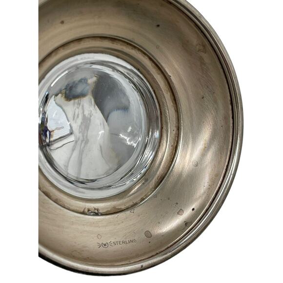 Frank M Whiting Sterling Silver Footed Base Bowl Square Glass Crystal - Picture 11 of 11